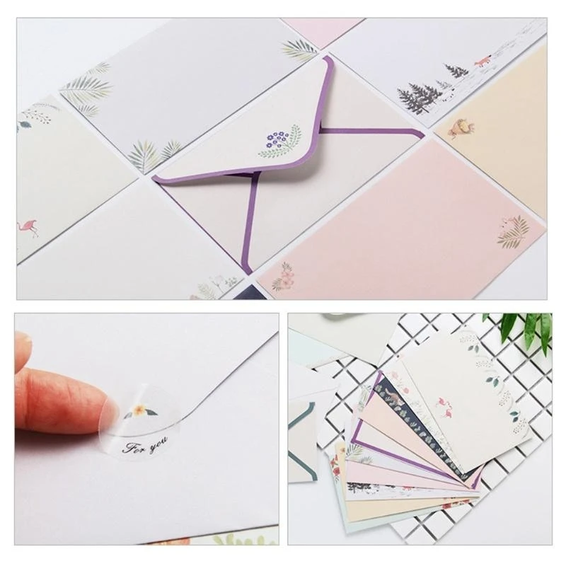 Friendly Envelopes and Matching Notepaper Envelope Set Featuring Floral Pattern and Animals best sale