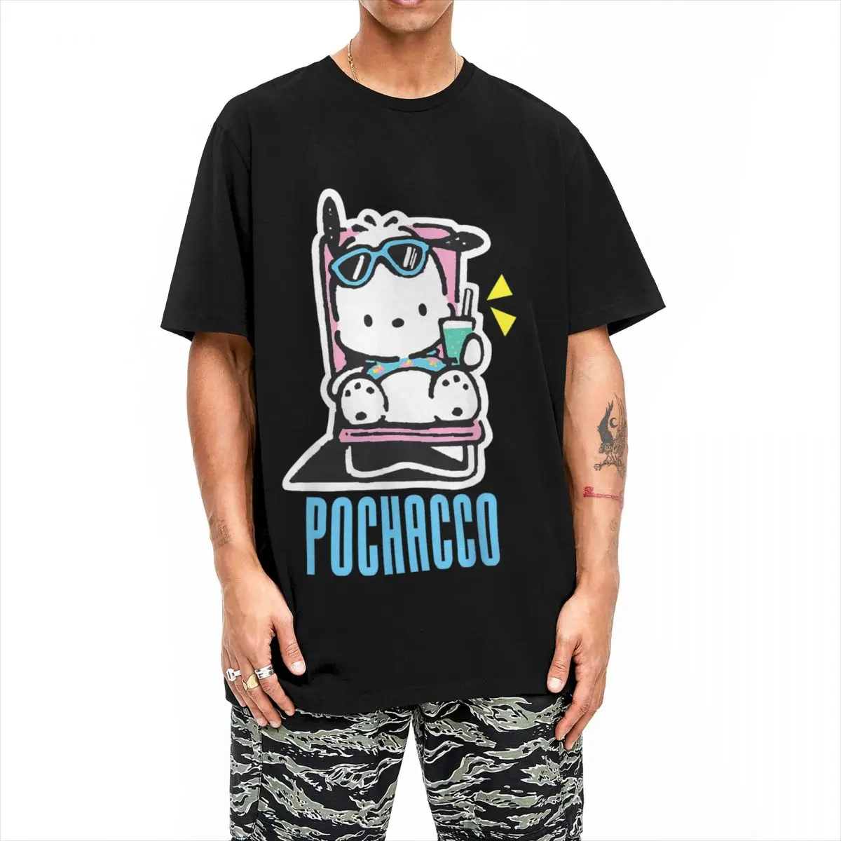 Men Women's Pochacco Summer Drink T Shirt Pure Cotton Clothes Humorous Short Sleeve O Neck Tee Shirt Unique T-Shirt