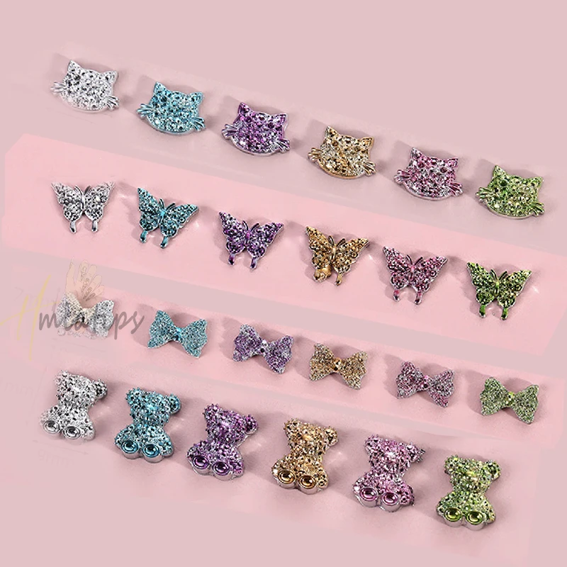 1box 3D Kawaii kryształki górskie niedźwiedź/kot Gems Glitter akrylowe kryształki do ozdabiania paznokci do materiały dekoracyjne naciśnij na paznokcie