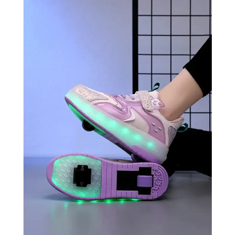 Nuevo 2025 zapatillas de deporte para niños, patines para niñas, patines de hielo, zapatos para caminar con ruedas, calzado informal, zapatillas de deporte para niños