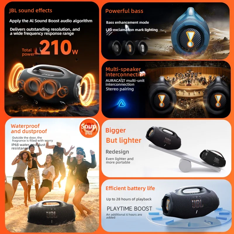 JBL Boombox 4 Portable Wireless Boombox IP68 Dust Water Proof AI Sound Boost Bass Boost Rechargeable Multi-Scene Outdoor