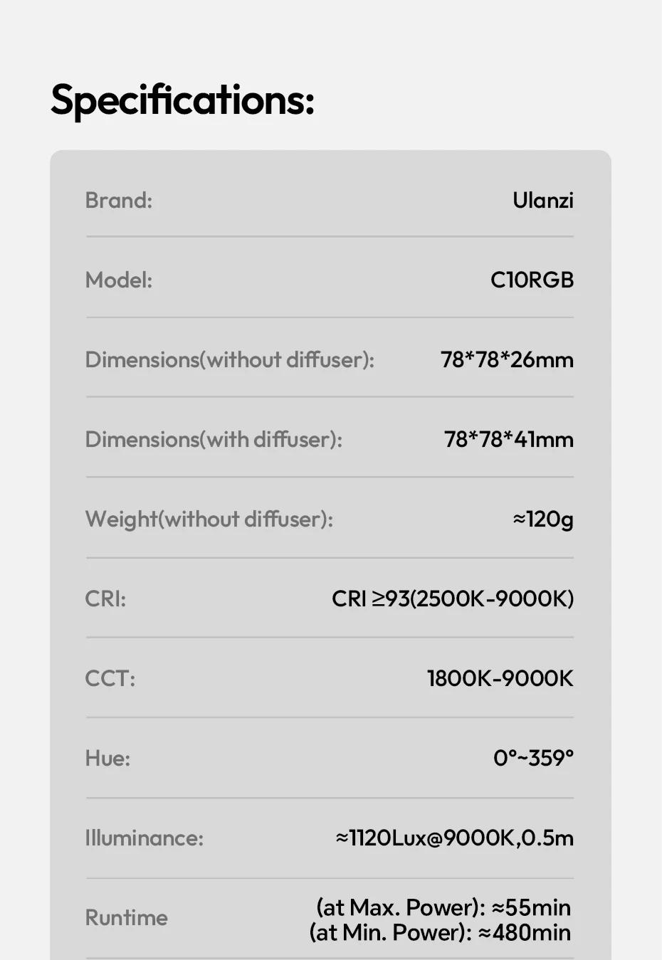 Ulanzi C10RGB Pocket Power 10W RGB-Videoleuchte 1800K-9000K Bi-Color-LED-Licht für Telefonkamera Stativ Video Vlog Fotografie – Detail 15