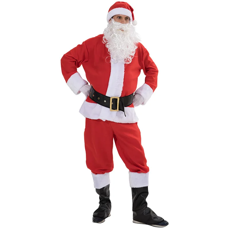 Santa Claus Cosplay Mascot Costume Christmas Complete Dress-Up Outfit For Adult Santa Suit With Hat Men Cosplay Costumes 7PCS