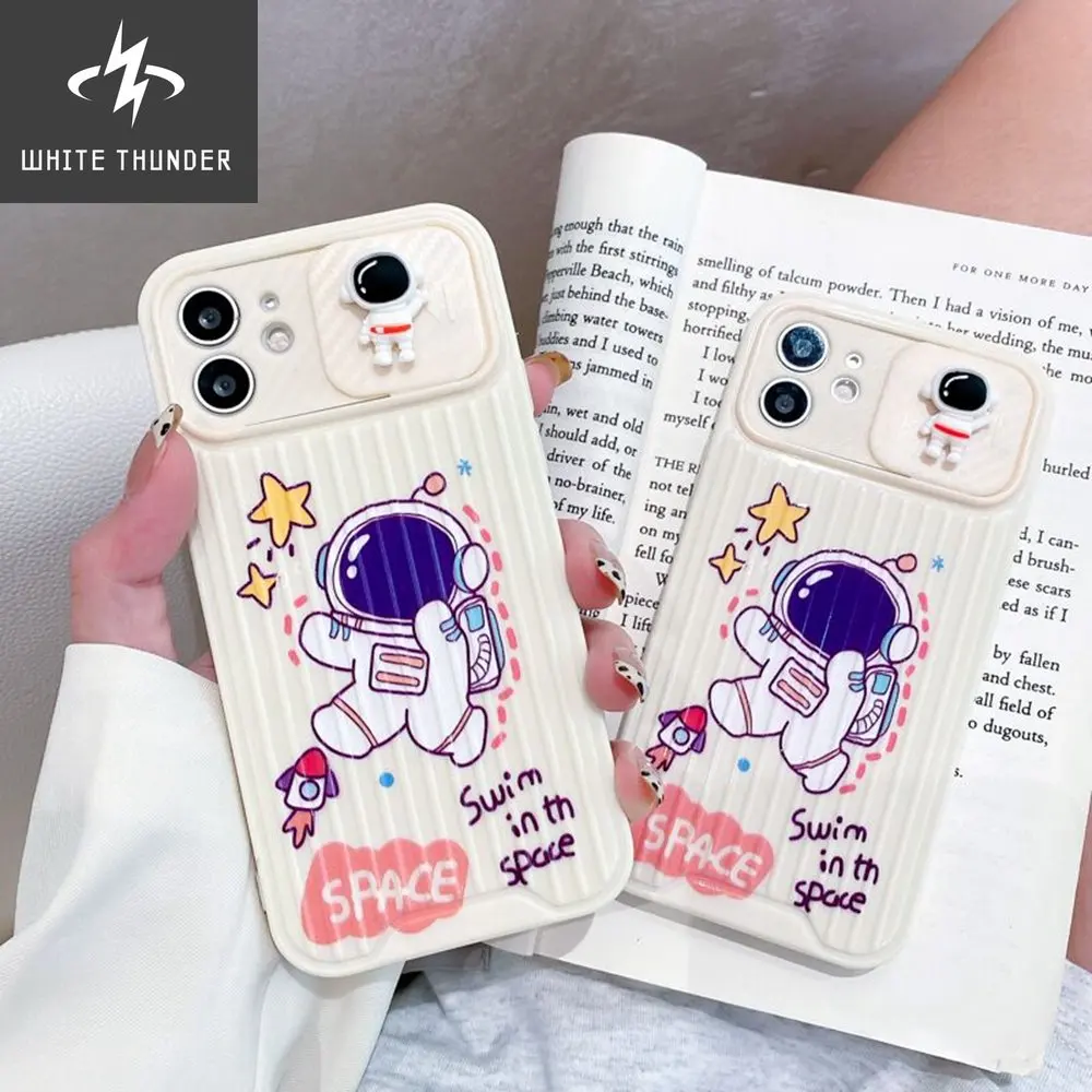 Astronaut Slide Camera Lens Protection Phone Case For iPhone 13 12 11 Pro Max XS XR X 7 8 Plus SE 202 Cute Star Space Soft Cover