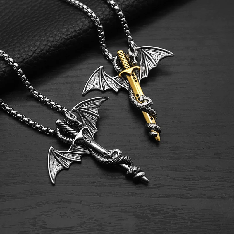 Collana Uomo Con Spada Del Drago Volante – Pendente A Croce In Argento 925, Vintage Punk, Lunghezza 45+5 Cm, Regalo Unisex