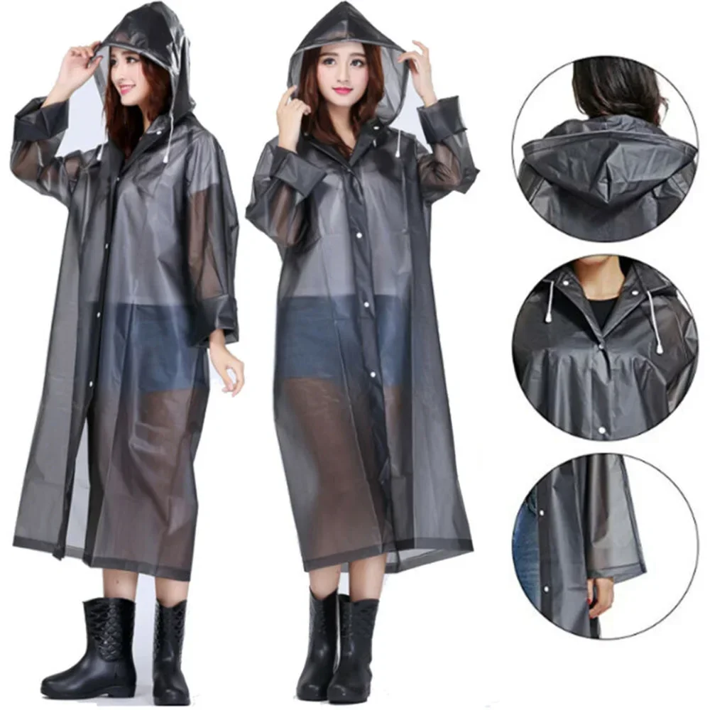 Unisex EVA Raincoat Hooded Ponchos Jacket Clear Thickened Waterproof Rainwear Tourism Outdoor Hiking Rain Poncho Raincoats