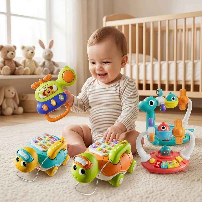Multifunctional Baby Musical Toy Turtle Telephone Electronic Piano Dinosaur Crawling Early Educational Toys for Toddlers