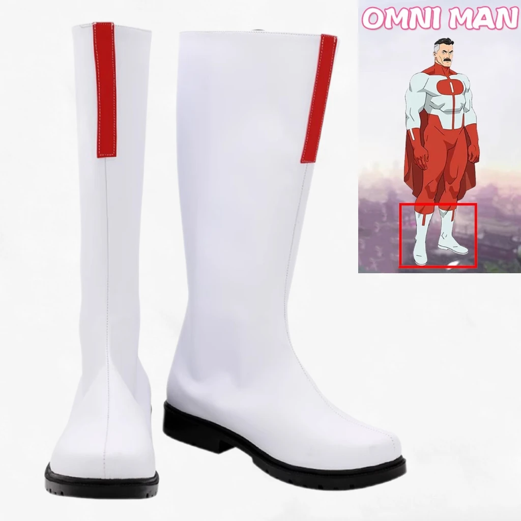Mark Grayson Omni Man Cosplay Zapatos Botas de piel sintética blancas hechas a mano