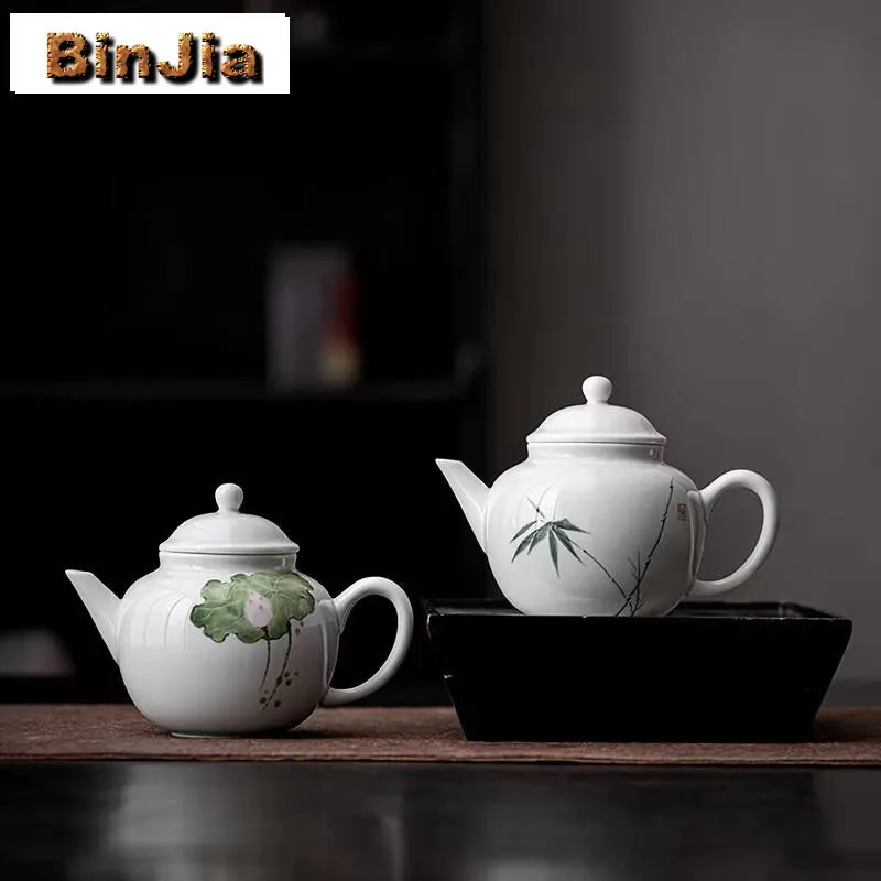 

200 мл ручная роспись бамбуковый чайник японский белый фарфоровый горшок бытовой чайник чайник с заварочным устройством коллекция ремесло