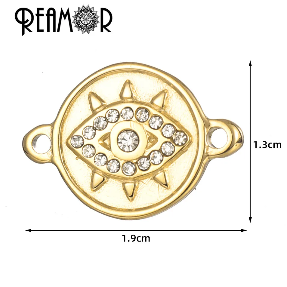 REAMOR 3pcs Stainless Steel Zircon Evil Eye Charms Connector For DIY Necklace Bracelet Jewelry Making Crafts