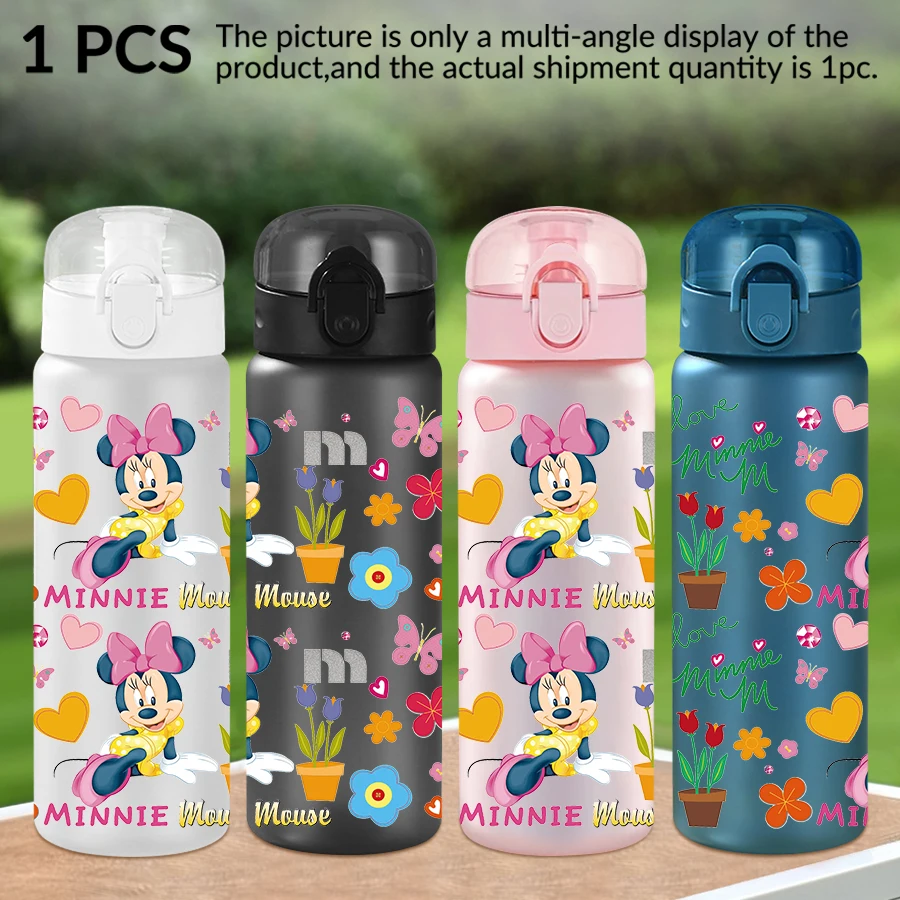 1 pezzo Disney, Minnie, bottiglia d'acqua in plastica con motivo floreale da 26 once, tazza d'acqua per sport all'aria aperta, regalo di compleanno/retro a scuola