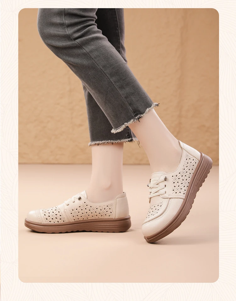 Neue hohle, atmungsaktive Schnürschuhe mit Schnürung für Damen, Oxfords aus Kunstleder, Slip-On-Flats für den täglichen Gebrauch, Mokassins – Detail 11