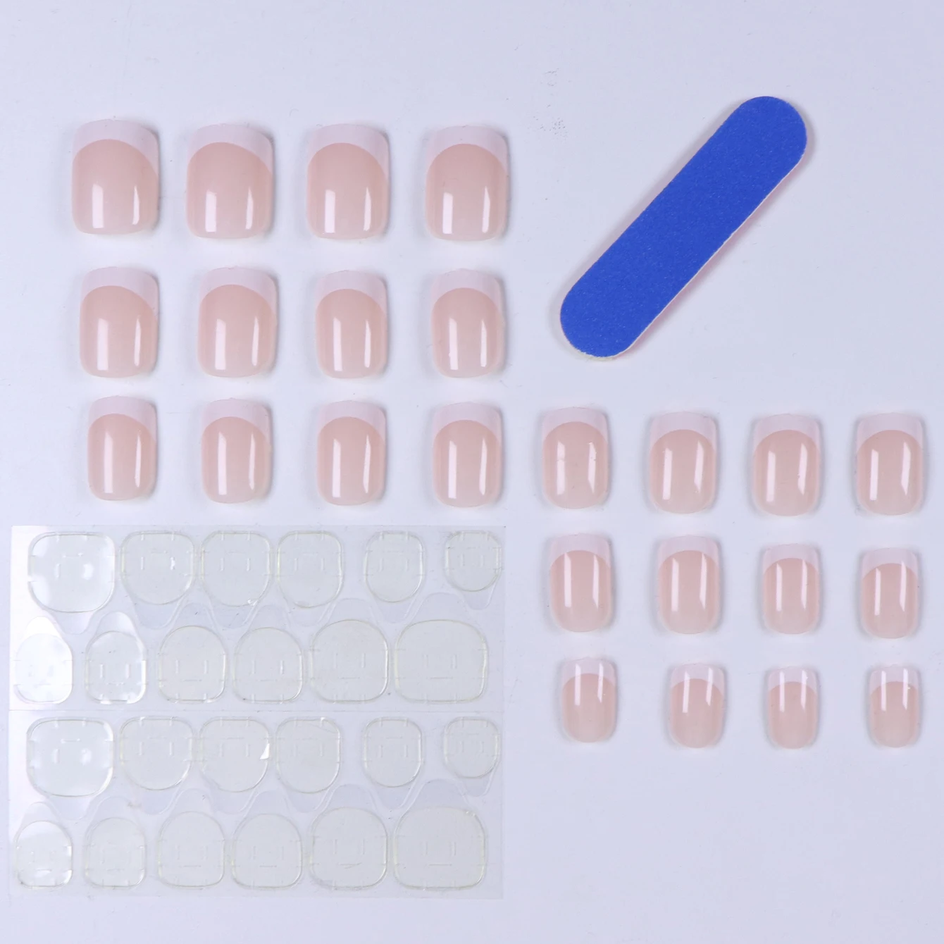24 ชิ้นฝรั่งเศสขอบสีขาวเล็บสั้นสแควร์ - ชุดเล็บสีขาวที่ถอดออกได้เล็บปลอมสําหรับเทศกาล - วันที่และสวมใส่ทุกวัน