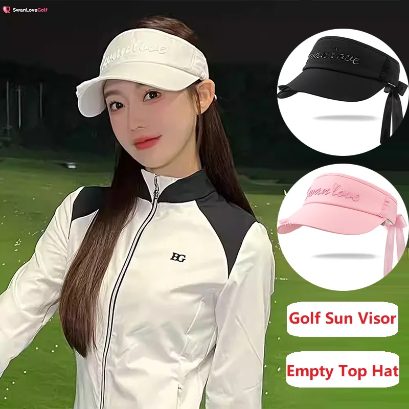 

SG New High-end Golf Tennis Cap for Women Breathable Sun Visor Empty Top Hat Ladies Sunscreen Outdoor Running Caps Bowknot