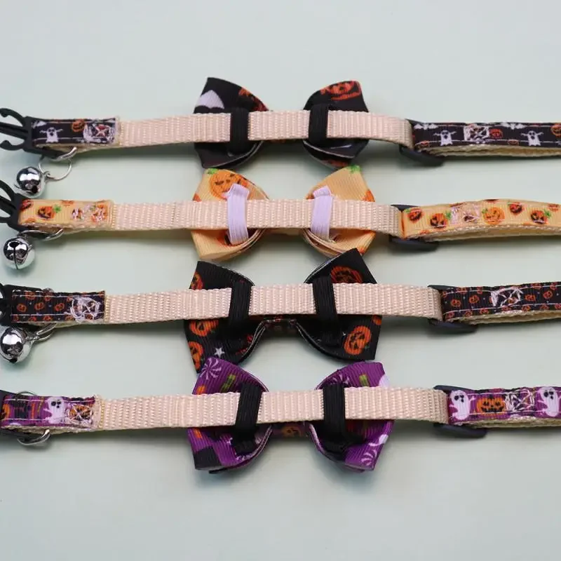 Happy Halloween Cat Collar With Bell Bowknot Puppy Kitten Necklace Adjustable Safety Buckle Strap Chihuahua Bow Tie Pet Supplies