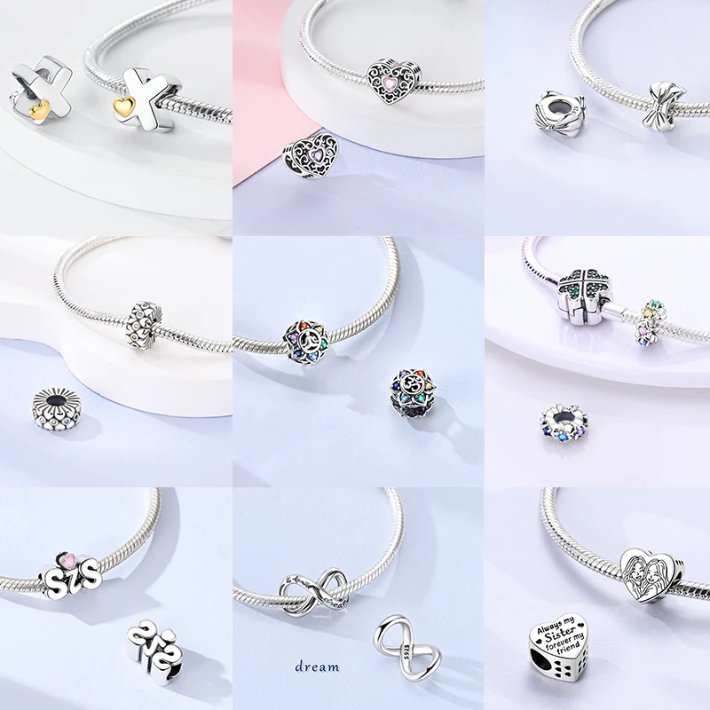 3 Stück 925 Sterling Silber Charm-Perlen-Set Mama Papa Schwester Katze Schmetterling Schleife Liebe Charms für DIY Armband Halskette Schmuckherstellung – Detail 3