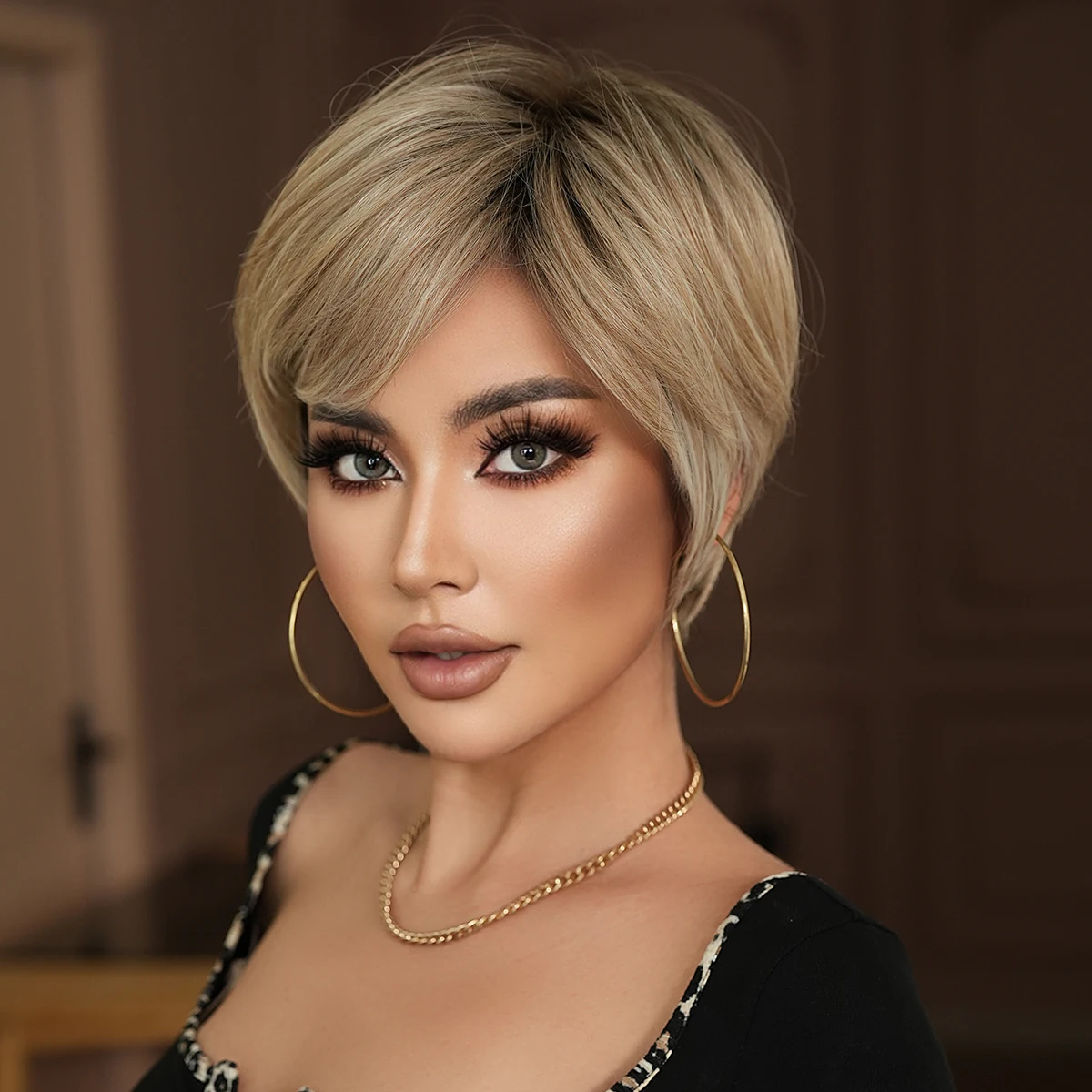 Short Straight Pixie Cut Golden Bob Wig for Women Daily Use High Density Synthetic Wigs with Drak Roots Beginner Friendly - view 2