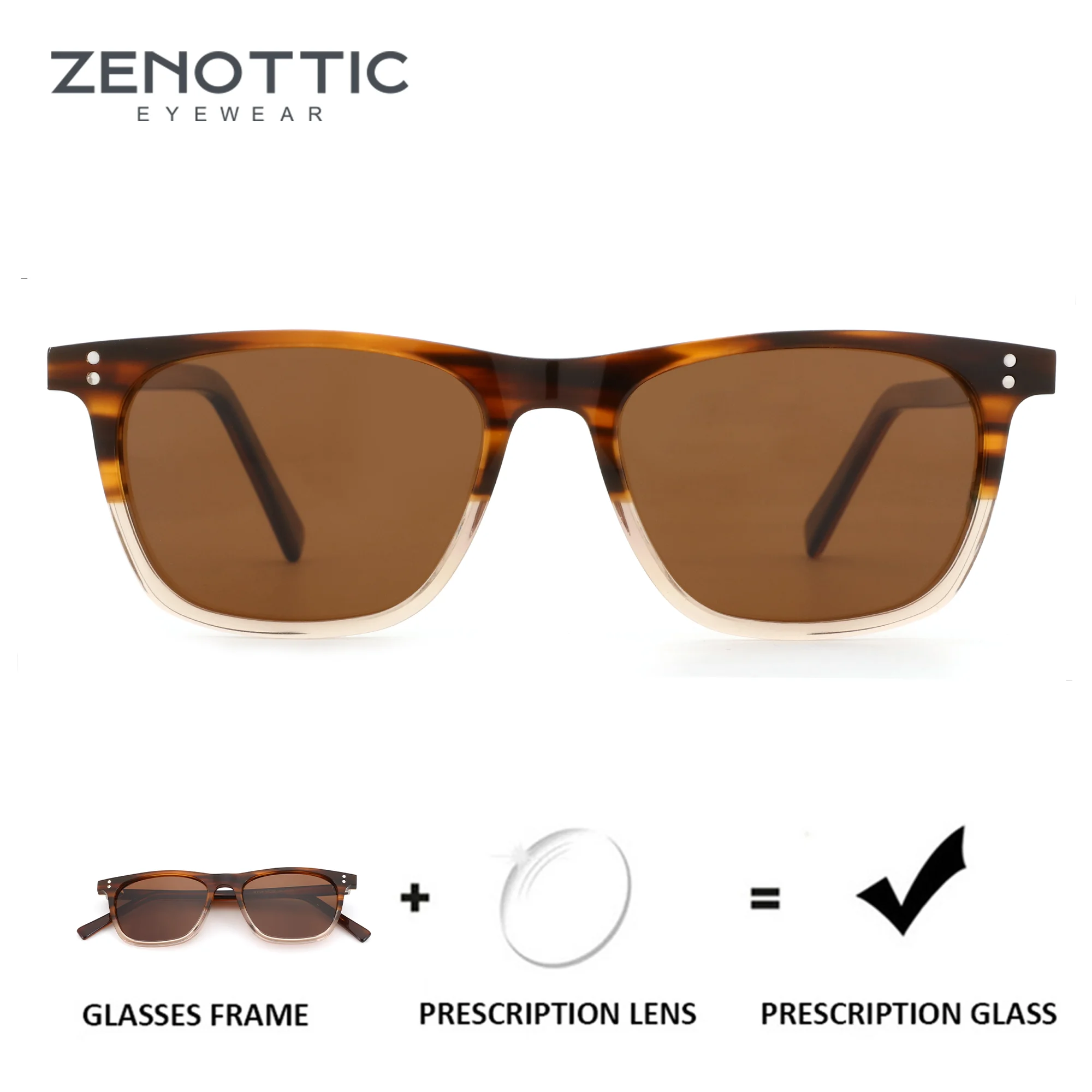 

ZENOTTIC Prescription Sunglasses for Men XS Size Retro Square Acetate Frame Vintage Classic Design UV400 Protection