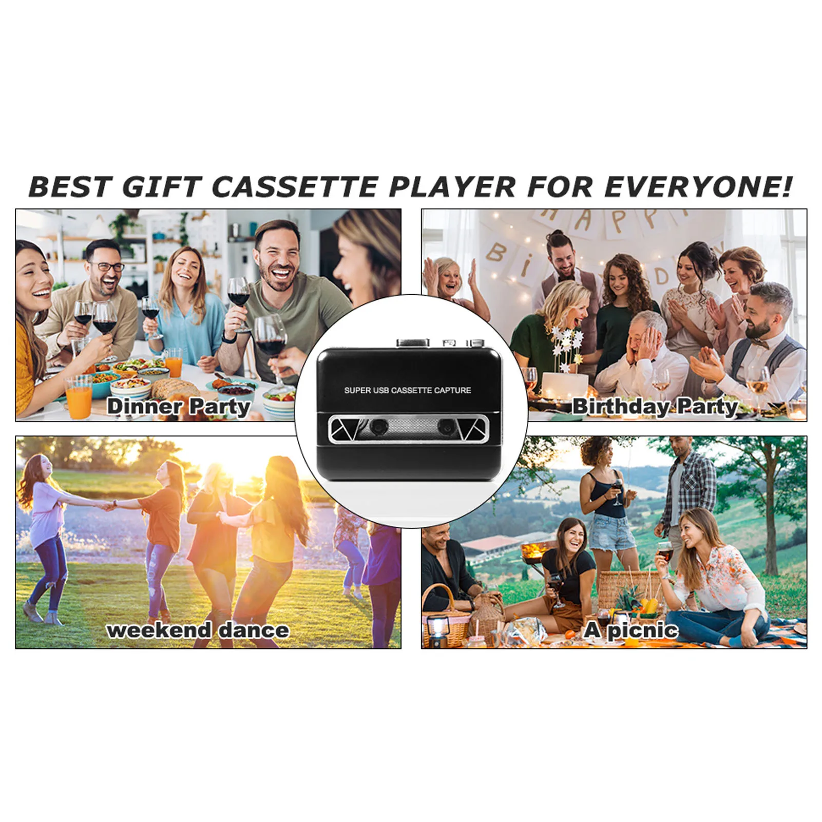 Portable Cassette to MP3 Converter Cassette Tape Player Built in Speaker 3.5mm Earphone Jack for Laptop Computer CD Burner