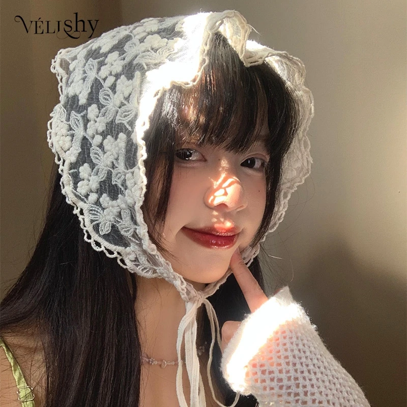 Floral Print Hair Scarf Bohemia Bandana Hair Band Lace Sun Protection Headscarf Triangle Scarf Kerchief Girl Hair Accessory