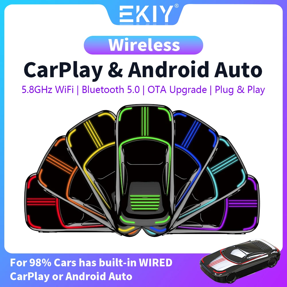 EKIY-Mini Carplay Box RGB con cable a adaptador inalámbrico conexión rápida USB Universal automático para Mazda BMW Audi Volvo