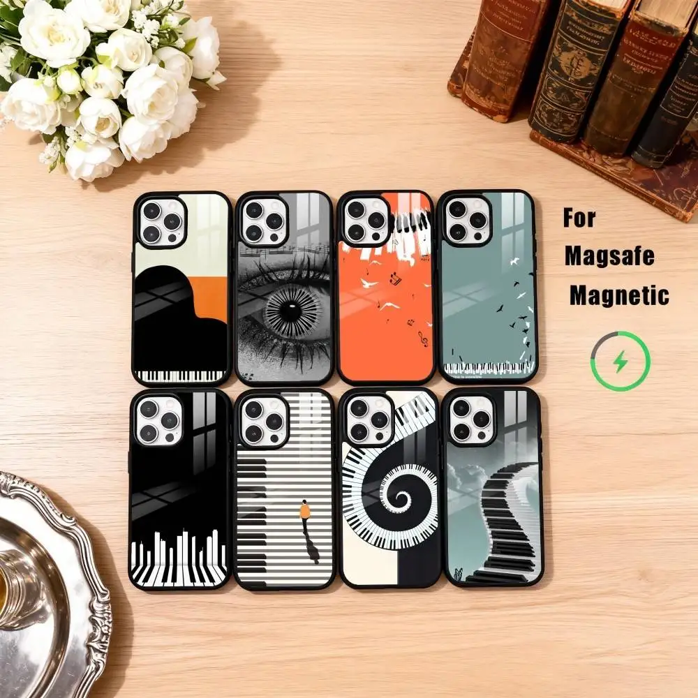 

Keyboard Art Piano Phone Case For iPhone17,16,15,14,13,12,11 Plus,Pro Max Magnetic For Magsafe Wireless Charging