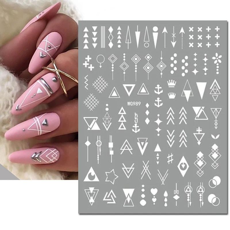 Adesivi per cursori adesivi per nail art 3D Linee geometriche Disegni Lacci Volti Lettere d'amore Decalcomanie per unghie Decorazione Salone di bellezza