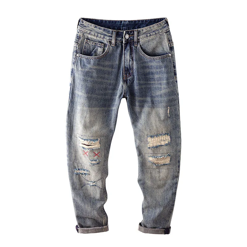 

Autumn and Spring New Fashion Trend Retro Ripped Straight Leg Jeans for Men Loose Comfortable Sports High Quality Pants 28-36