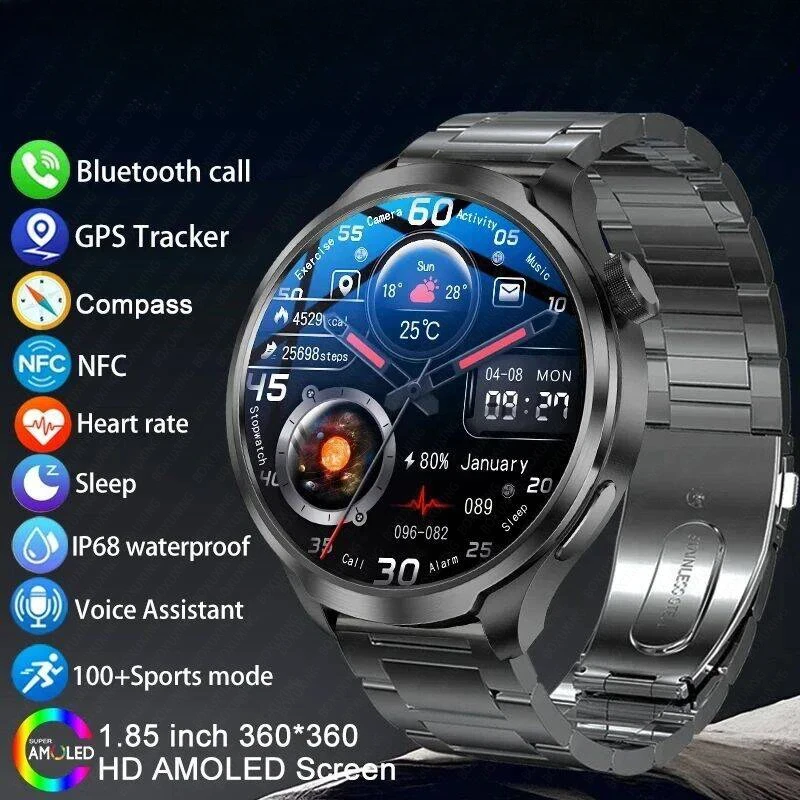 

Smart Watch Sports Smart Bracelet Men Watch 1.85 AMOLED Screen GPS Compass Altimeter Waterproof Bluetooth Call SmartWatch