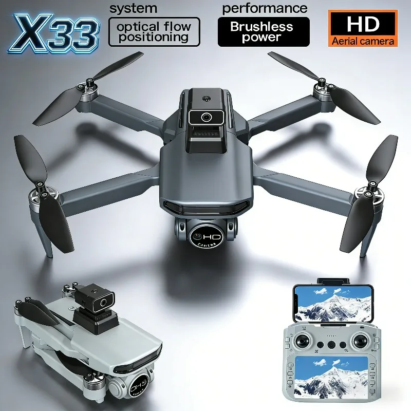 

Новый бесщеточный дрон FPV 2026 X33 | Передача в реальном времени | 6-осевой гироскоп с оптическим потоком и ИК-предотвращением препятствий, подарок на фестиваль