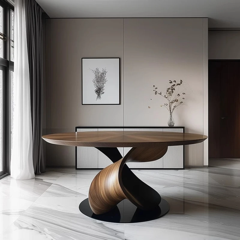

Designer all solid wood round dining table high-end villa living room home round table Nordic art creative restaurant dining