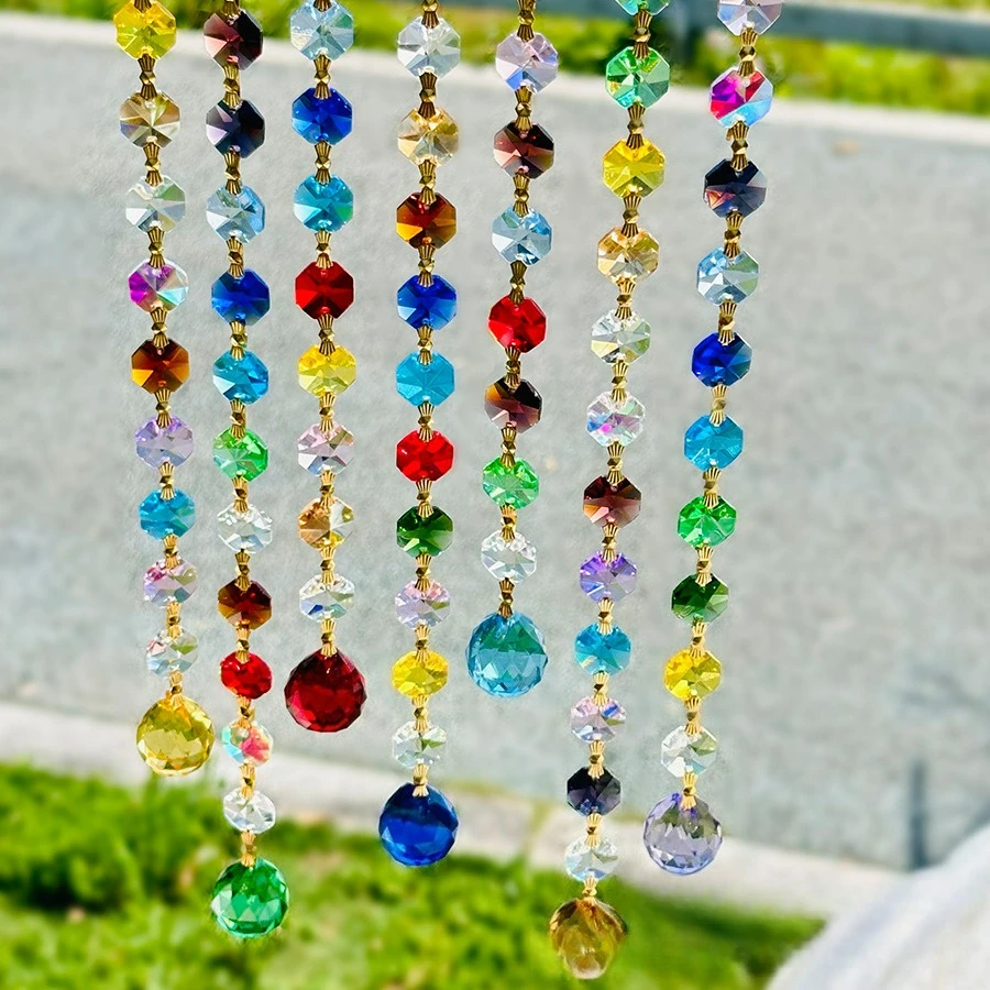 Crystal Suncatchers Window Crystals Hanging Suncatcher Glass Beads Chain Wind Chimes for Garden Outdoor Pendant Home Decor