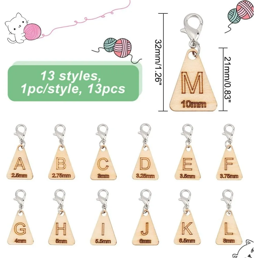 13 ชิ้น 13 รูปแบบไม้สามเหลี่ยม Stitch Markers ตัวอักษรไม้โครเชต์ Stitch Marker Locking Stitch Marker กับกุ้งก้ามกรามทําชุด