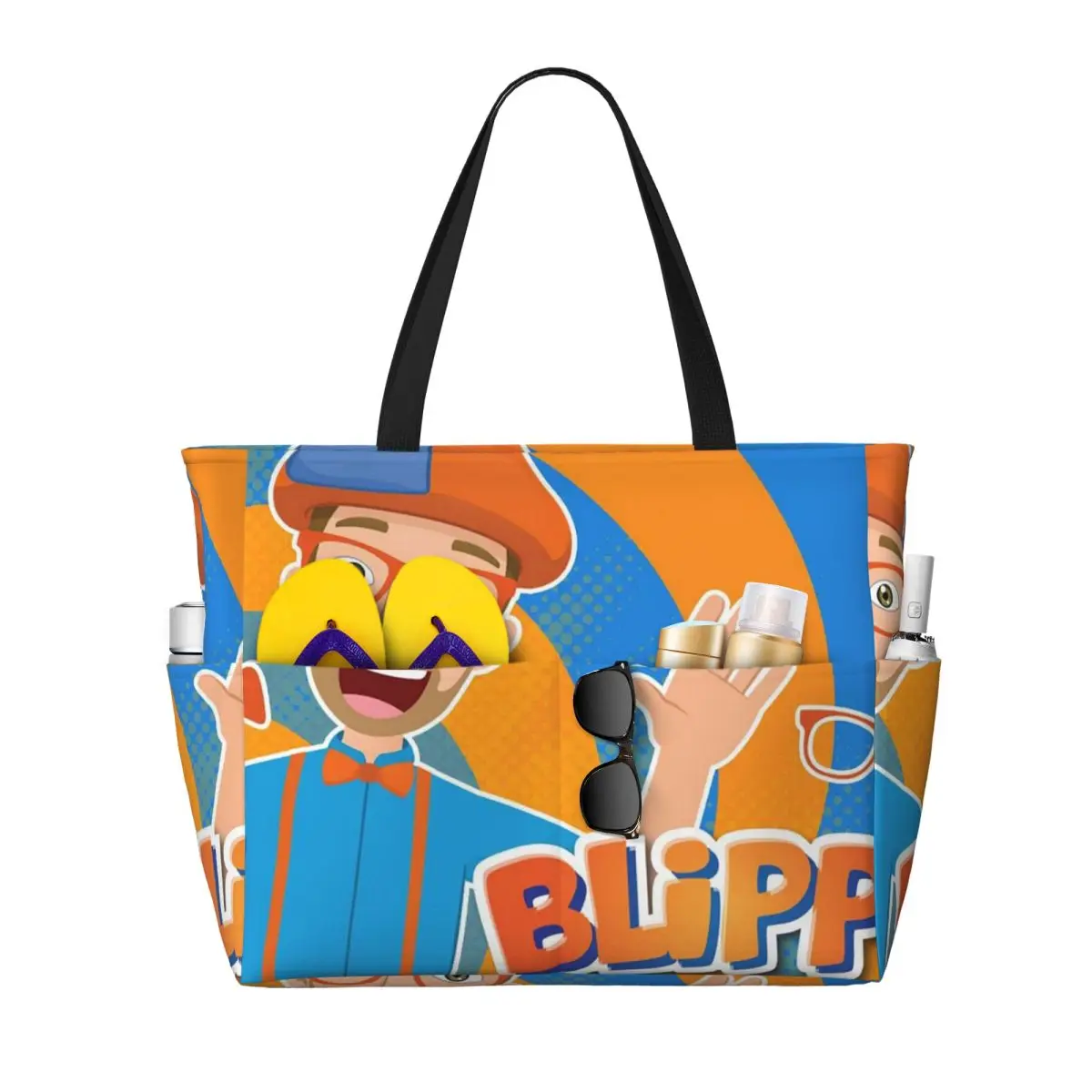 Cartoon Blippiing English Teacher Beach Tote Bag Sport Gym Yoga Duffle Large Tote Bag Women Travel Bag Fitness bag
