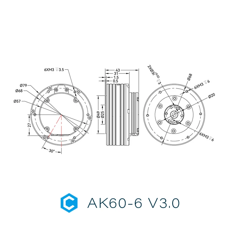 AK60-6 V3.0 KV80 T-MOTOR Verbesserte Ausrüstung und Treiber, ideal für Fußroboter, Exoskelettroboter und AGV