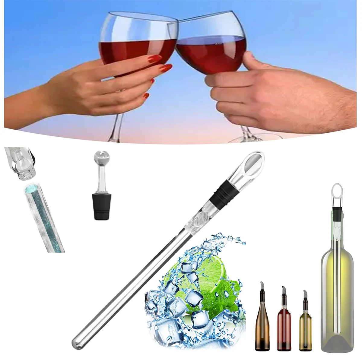 Vino Amigo Wine Cooling Stick,3-in-1 Vino Amigo Wine Chiller,Stainless Steel Wine Chiller Stick - Fast Chilling in 15 Minutes