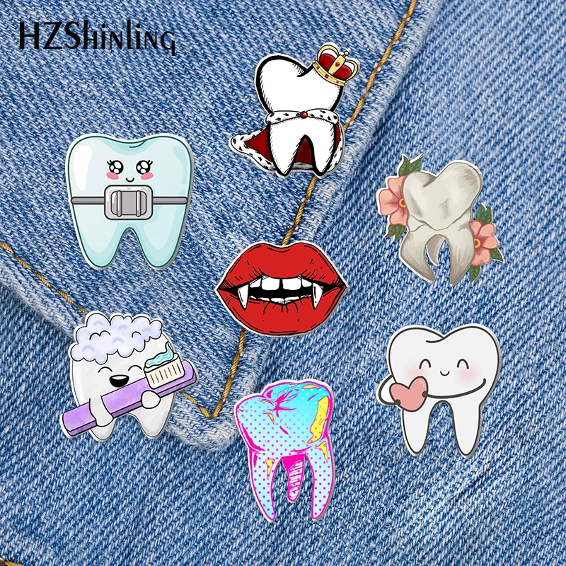 2023 New Smiling Tooth Acrylic Lapel Pin Funny Teeth Epoxy Butterfly Clasp Pin Handmade Butterfly Brooch