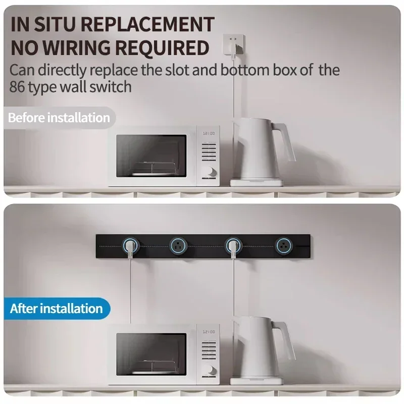 Removable Power Track Rail Socket UK/EU/UN/US/Universal With USB Type-C Wall Mounted/Embedded Socket Kitchen Bathroom Socket