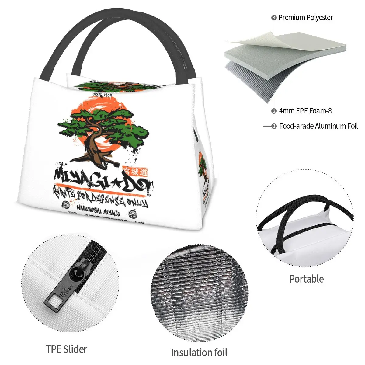 Miyagi Do Karate Lightweight Handheld Insulated Lunch Bag Large Capacity for Adults Students Travel Picnic