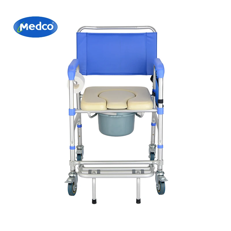 Mobile toilet wheelchair shower chair removable bucket and shower accessible 3-in-1 toilet wheelchair with 4 waterproof casters