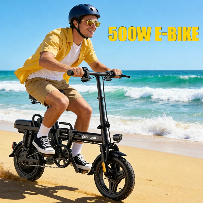 G11-Mini Electric City Bike, 14-Inch Folding 48V Battery-500W Motor, Electric Bike for Adults, Rear Disc Brake with 4/10 Shock Absorptions Models Optional, for Adults,College Students, Commuters & Urban Riding E-Bike