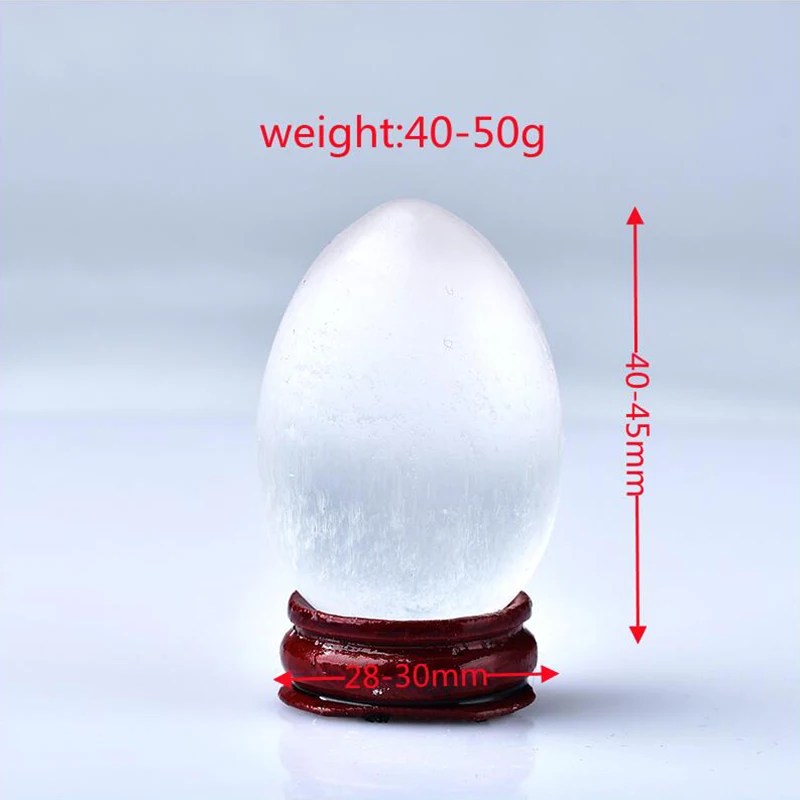 40-60mm Natural Selenite Plaster Egg Shape Mineral Stones Gem Ornaments Stone Healing Health Care Massag Gifts Free bracket 1PC