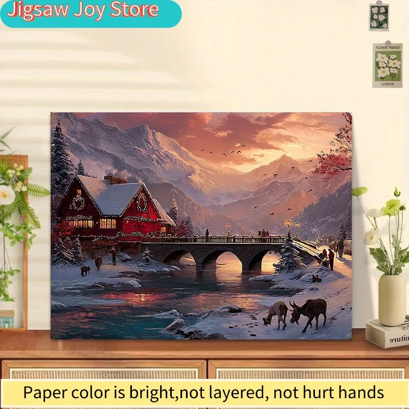 1 Caja (1000 Piezas) de Mini Rompecabezas de Papel para Adultos, Adecuado para Juegos de Fiesta y Actividades entre Familiares y Amigos - Cabaña junto al Río