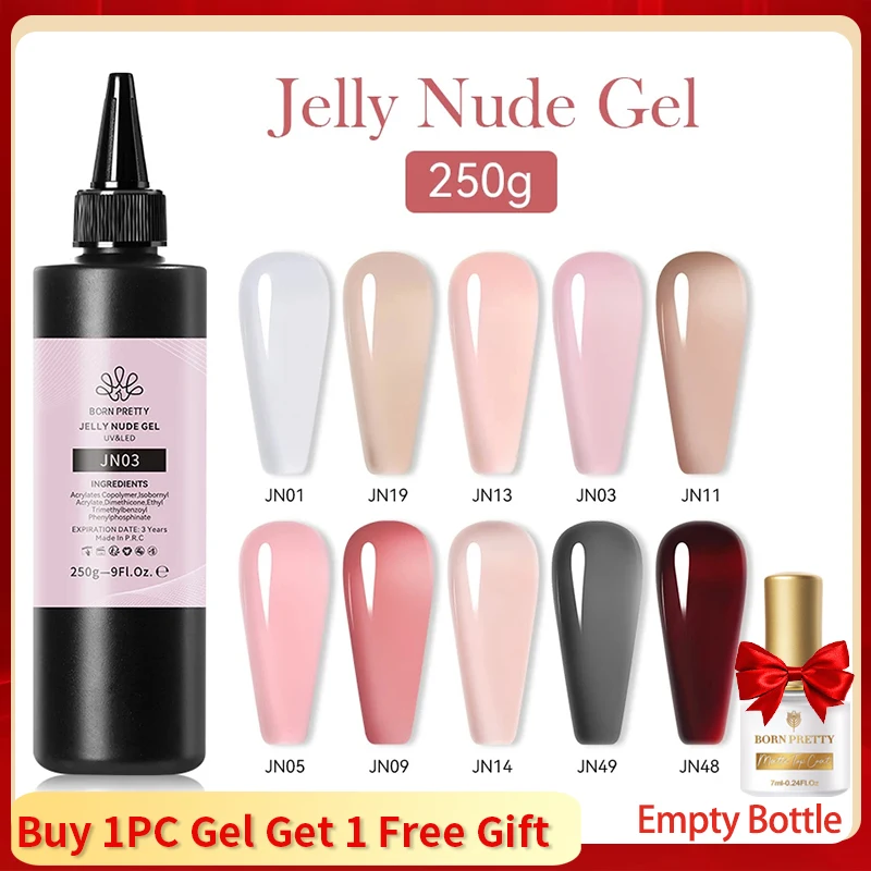 BORN PRETT 250g Jelly Gel Nail Polish Transparent Milky White Pink Nude ManicureTop Coat Semi-Permanent Polish Soak Off UV LED