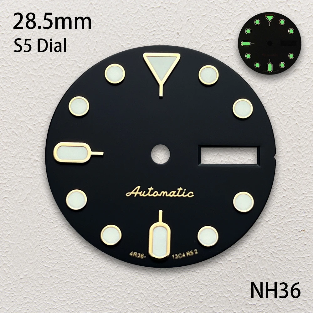 28.5 มม.S5 โลโก้ SKX007 Dial Fit NH35/NH36/4R36 การเคลื่อนไหวสีเขียว Luminous camouflage/สีสันนาฬิกาการปรับเปลี่ยนอุปกรณ์เสริม