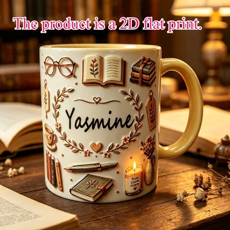 Personalized Name Book Lover Mug,11oz Ceramic 2D Coffee CupBook Reading Themed Gift for Book