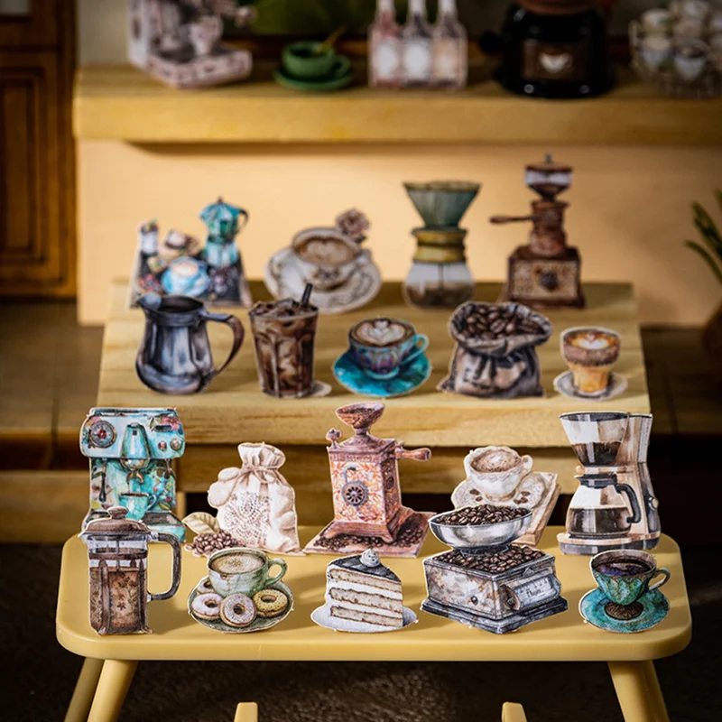 6 stil 50 teile/beutel Miniatur Szene Dekoration Aufkleber Mini Kaffee Serie Boxed Aufkleber DIY Handbuch Postkarte Grußkarte Album