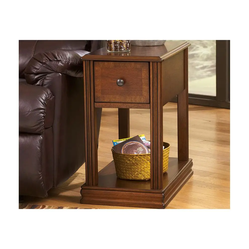 

Breegin Chair Side End Table, 1 Drawer, 1 Fixed Shelf, Veneers, Wood, 13.13 W x 22.13 D x 23 H, Brown