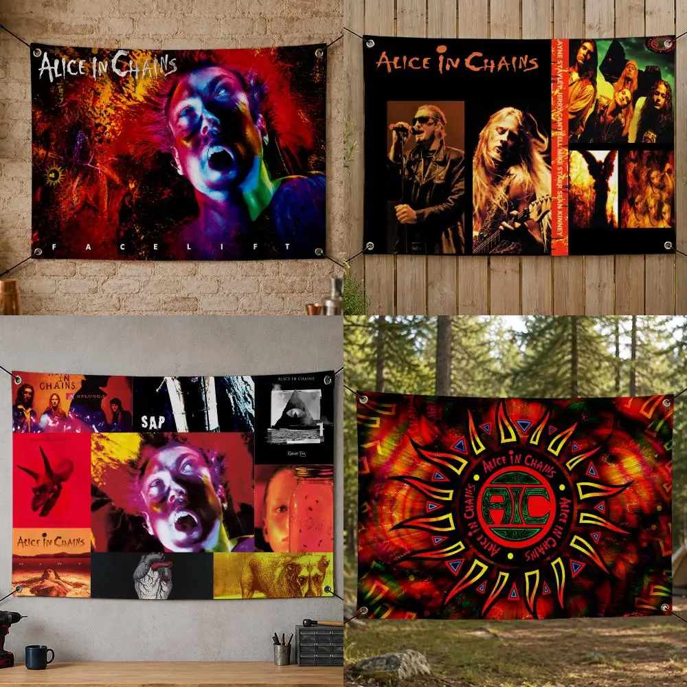Band Grunge Iconic American A-Alice in Chains Flags Flag Banner for Bedroom Dorm Party Home Living Room Game Room Gift