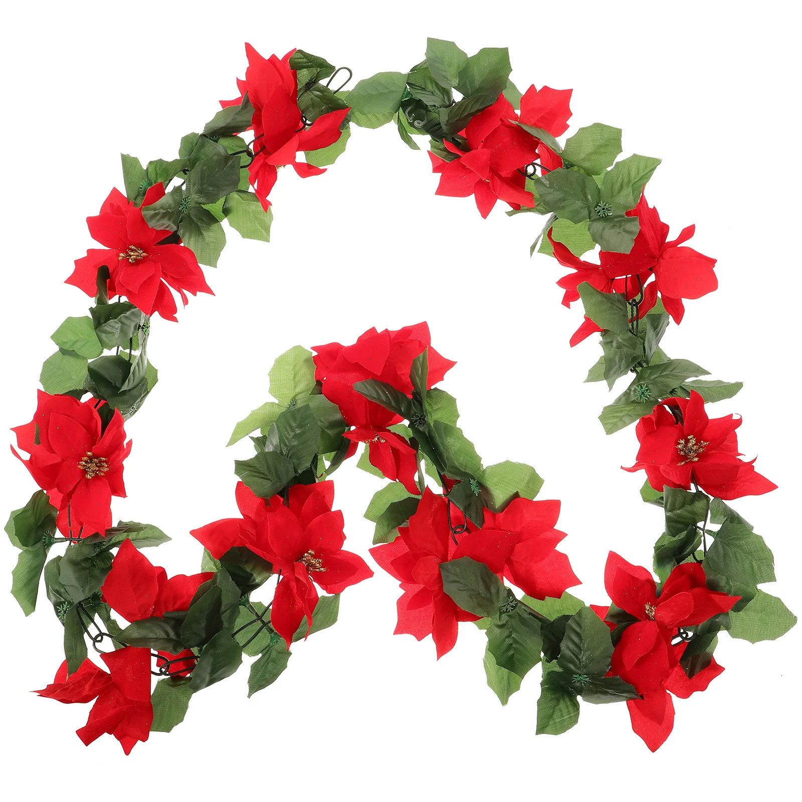 1Pcs Christmas Artificial Rattan Garland Red Flower Decoration Ornament for Tree Mantel Stair Handrail Xmas Wreath